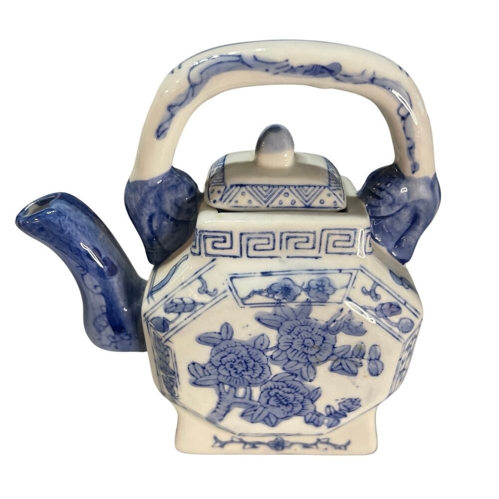 Pier 1‎ Imports Asian Teapot w Lid Blue White Porcelain